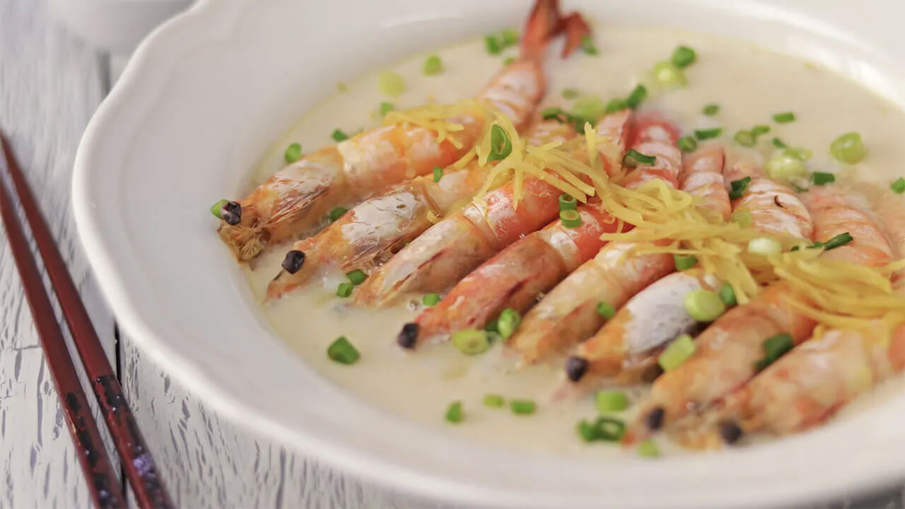Steamed Prawns with Shaoxing Wine and Egg White